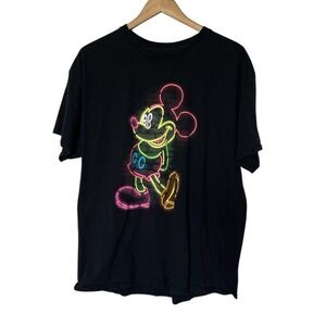 Disney T-Shirt Mens XL Neon Mickey Mouse Black Graphic EUC